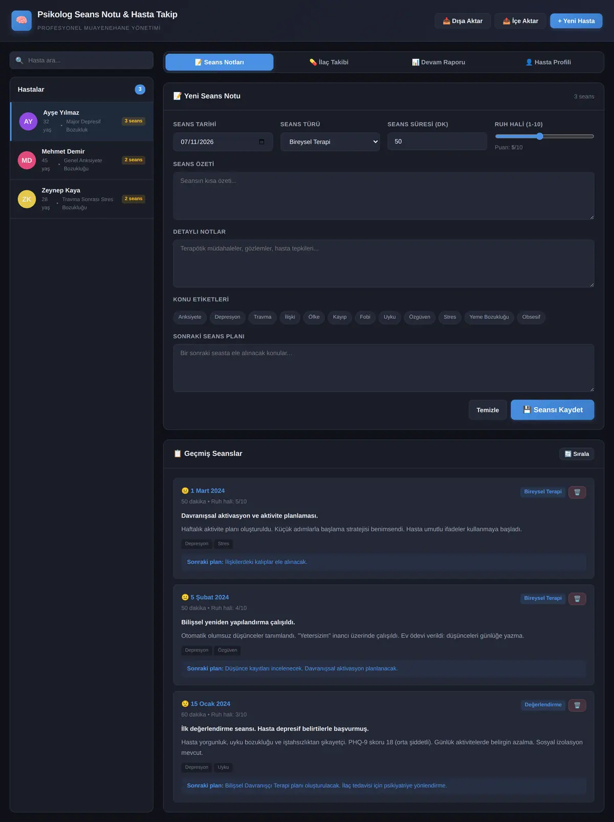Psikolog Seans Notu & Hasta Takip Aracı ekran görüntüsü 3