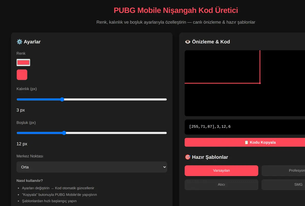 PUBG Mobile Nişangah Kod Üretici ekran görüntüsü