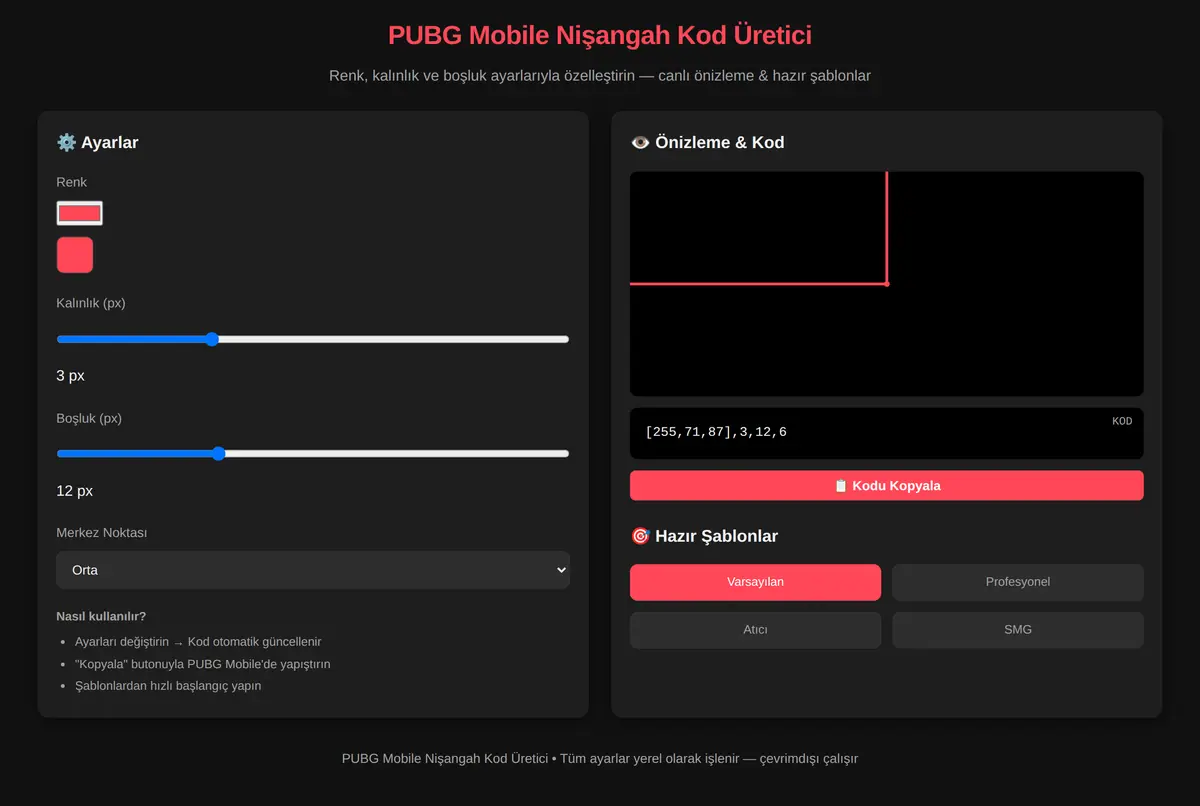 PUBG Mobile Nişangah Kod Üretici ekran görüntüsü 2