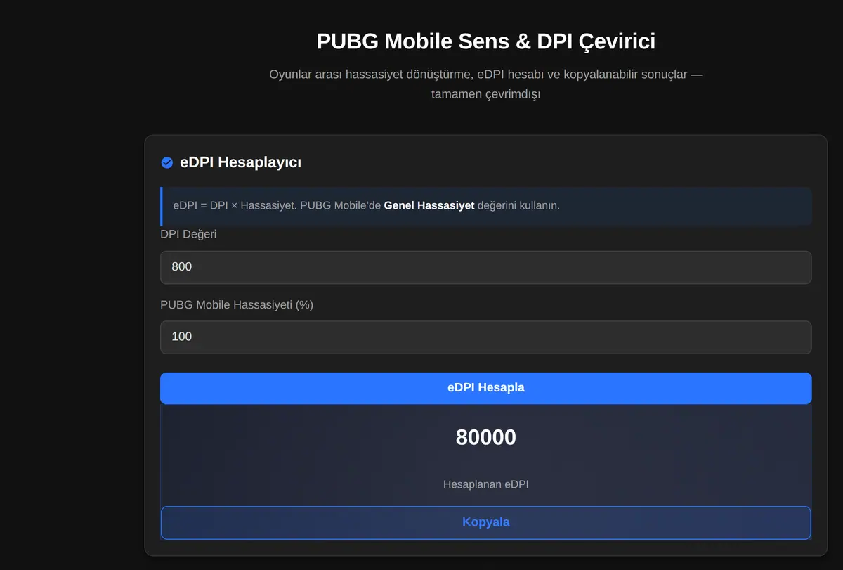 PUBG Mobile Sens & DPI Çevirici ekran görüntüsü