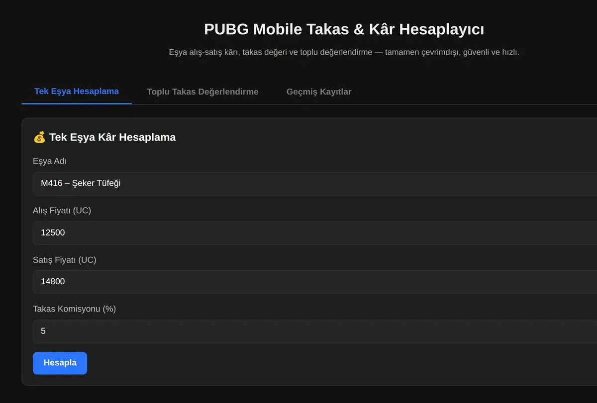 PUBG Mobile Takas & Kâr Hesaplayıcı ekran görüntüsü