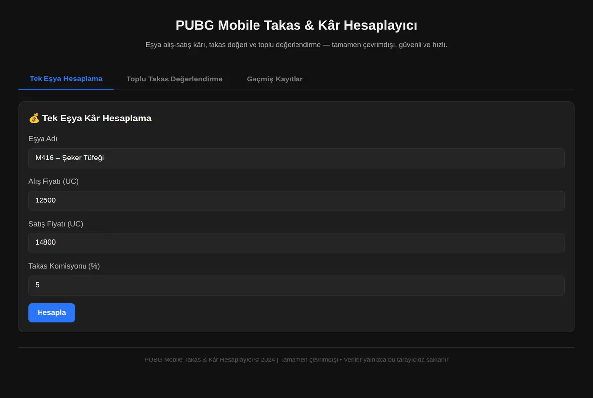 PUBG Mobile Takas & Kâr Hesaplayıcı ekran görüntüsü 2