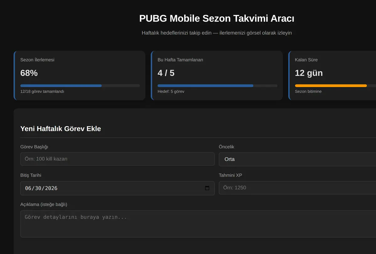 PUBG Mobile Sezon Takvimi Aracı ekran görüntüsü