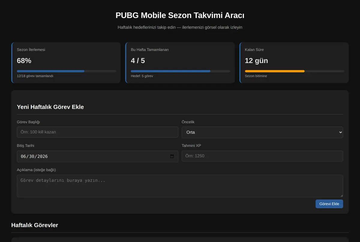 PUBG Mobile Sezon Takvimi Aracı ekran görüntüsü 2