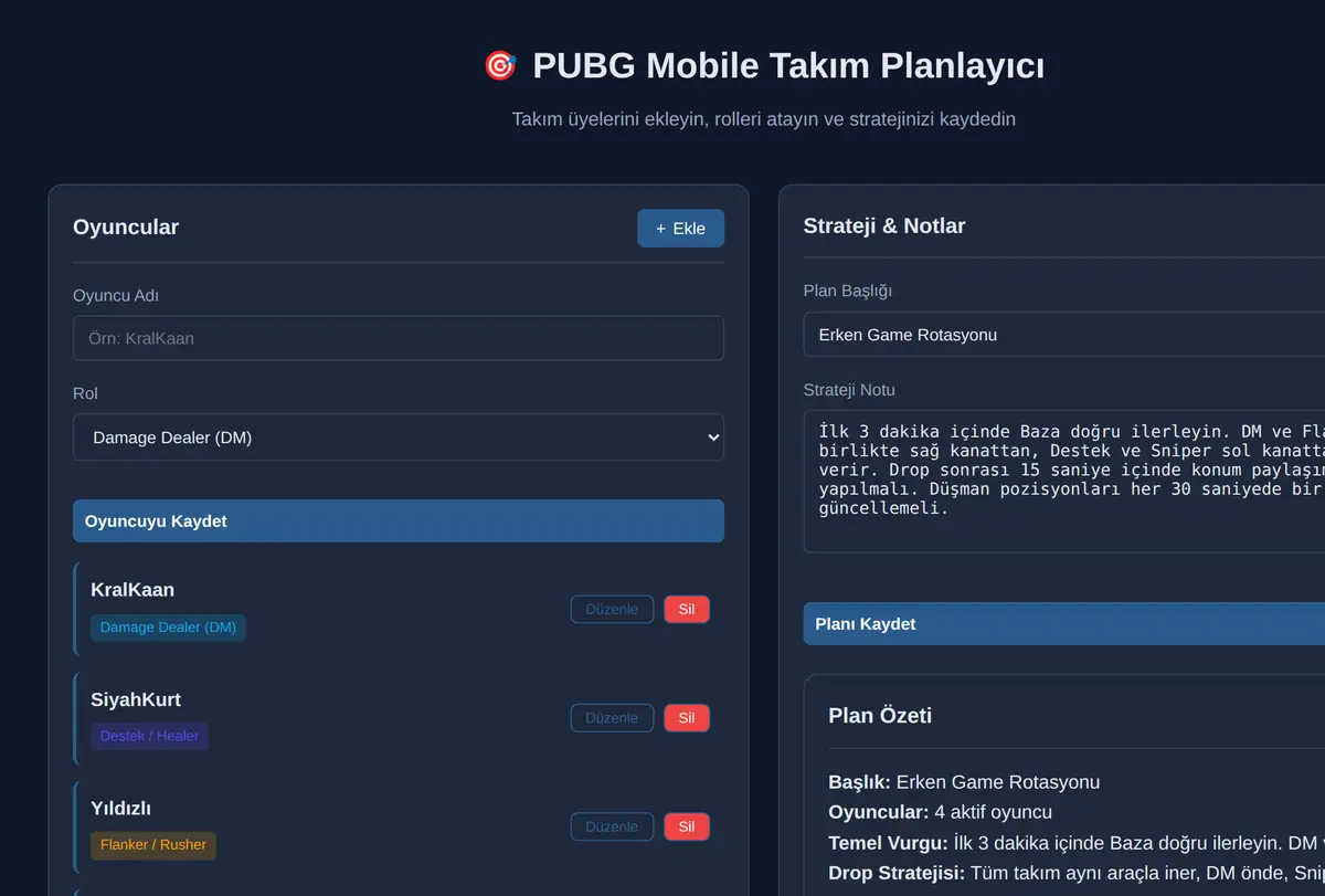 PUBG Mobile Takım Planlayıcı ekran görüntüsü