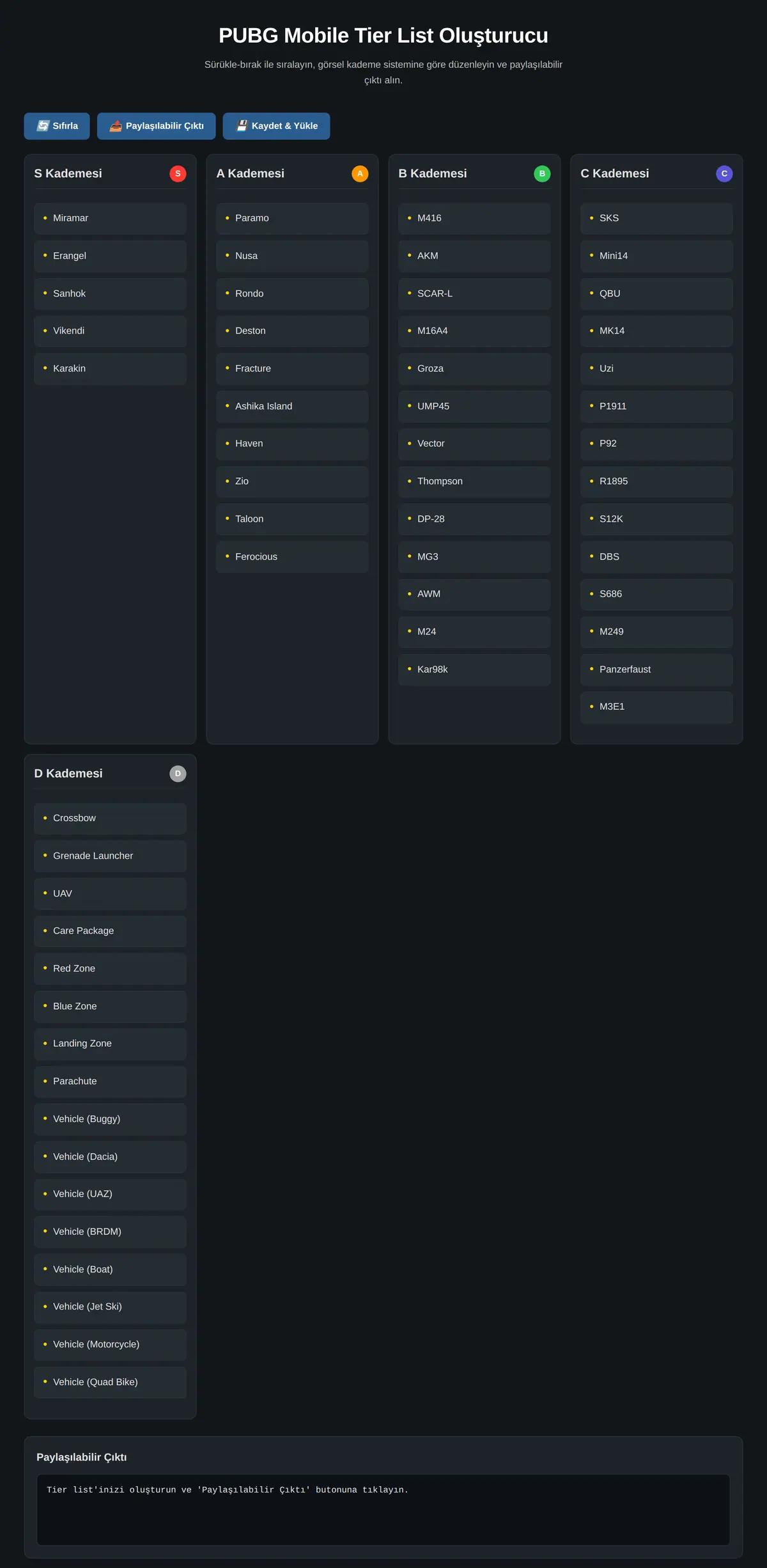 PUBG Mobile Tier List Oluşturucu ekran görüntüsü 3
