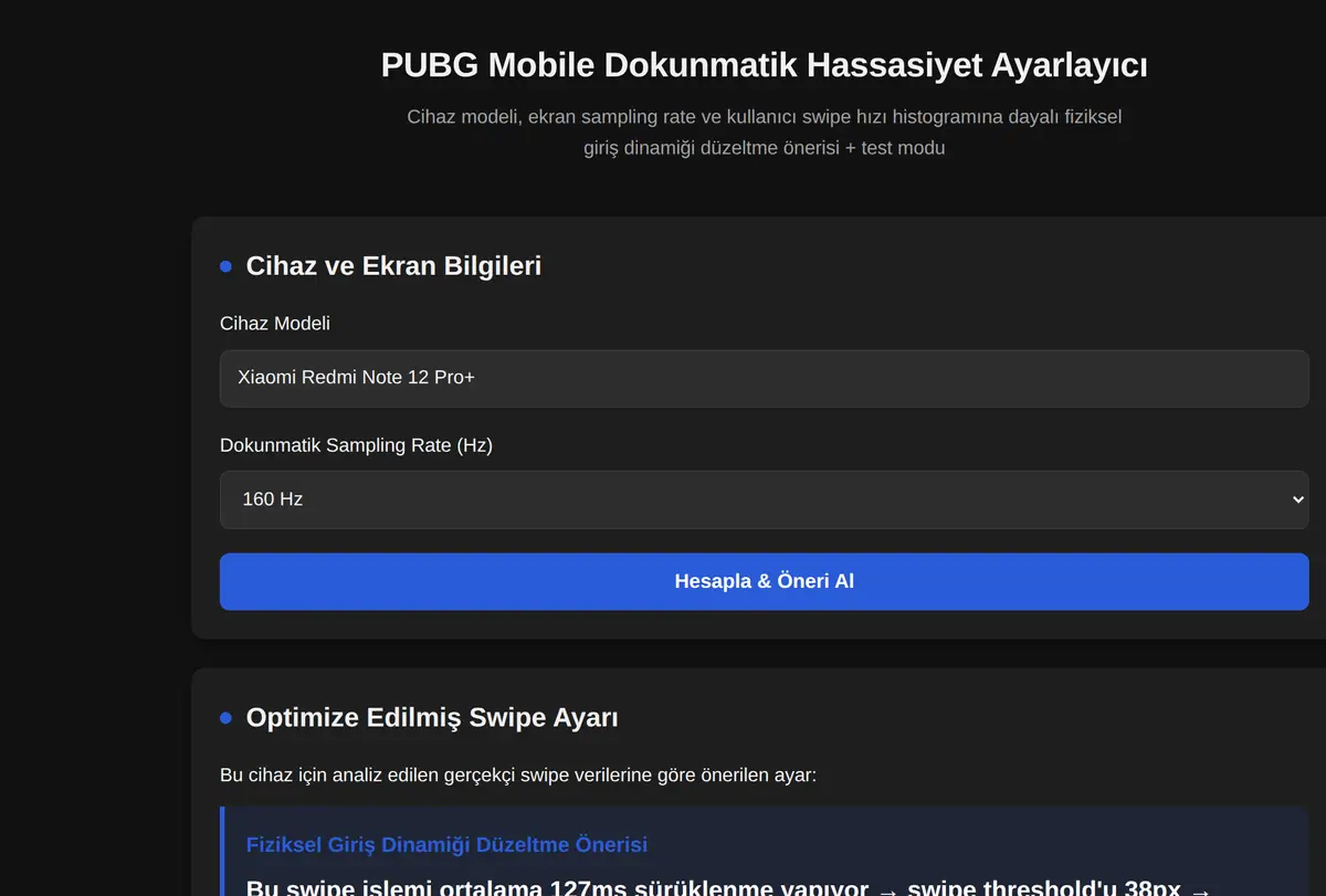 PUBG Mobile Dokunmatik Hassasiyet Ayarlayıcı ekran görüntüsü