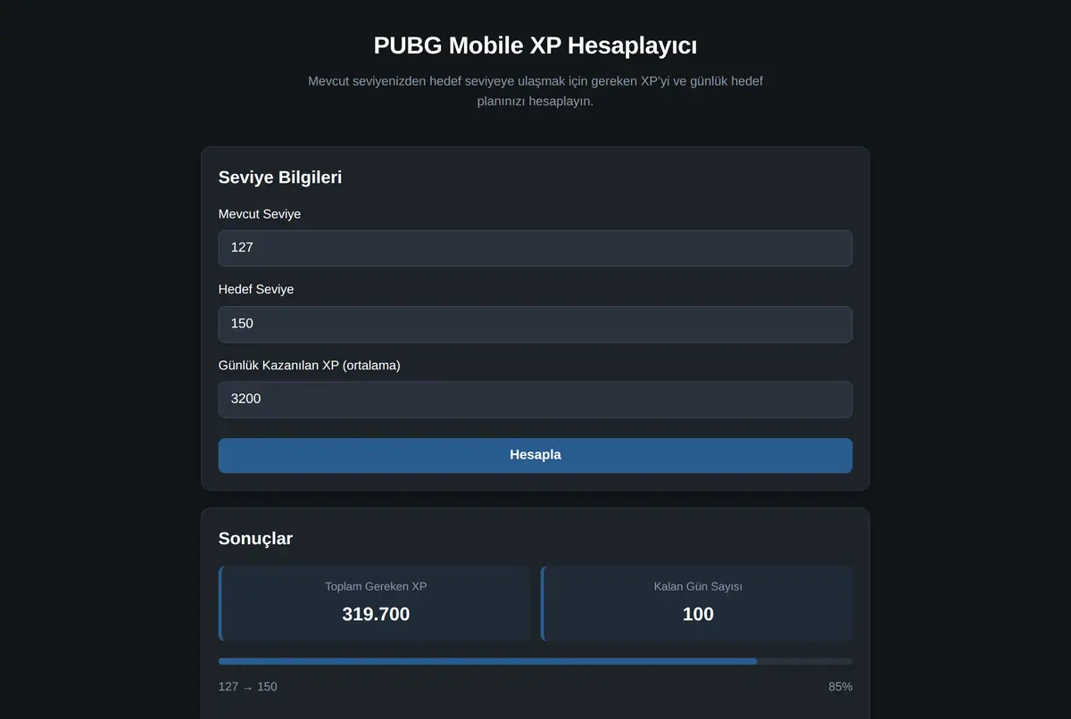 PUBG Mobile XP Hesaplayıcı ekran görüntüsü 2