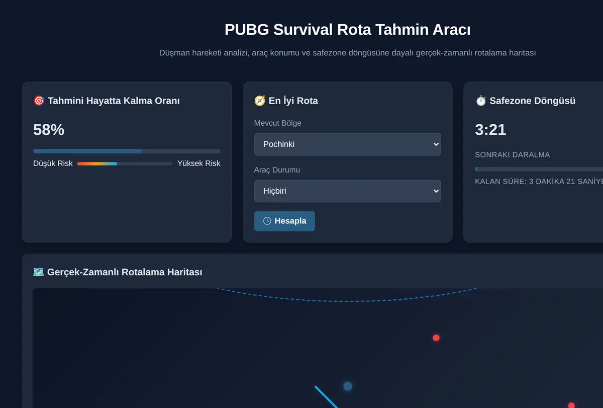 PUBG Survival Rota Tahmin Aracı ekran görüntüsü