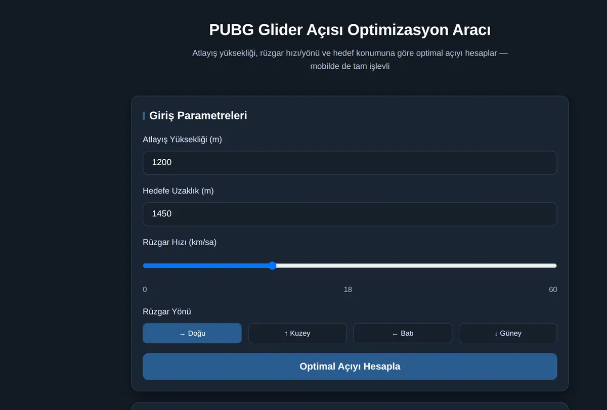 PUBG Glider Açısı Optimizasyon Aracı ekran görüntüsü