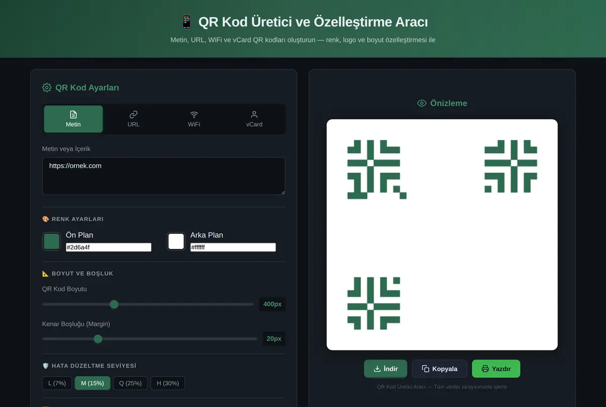 QR Kod Üretici ve Özelleştirme Aracı ekran görüntüsü 2