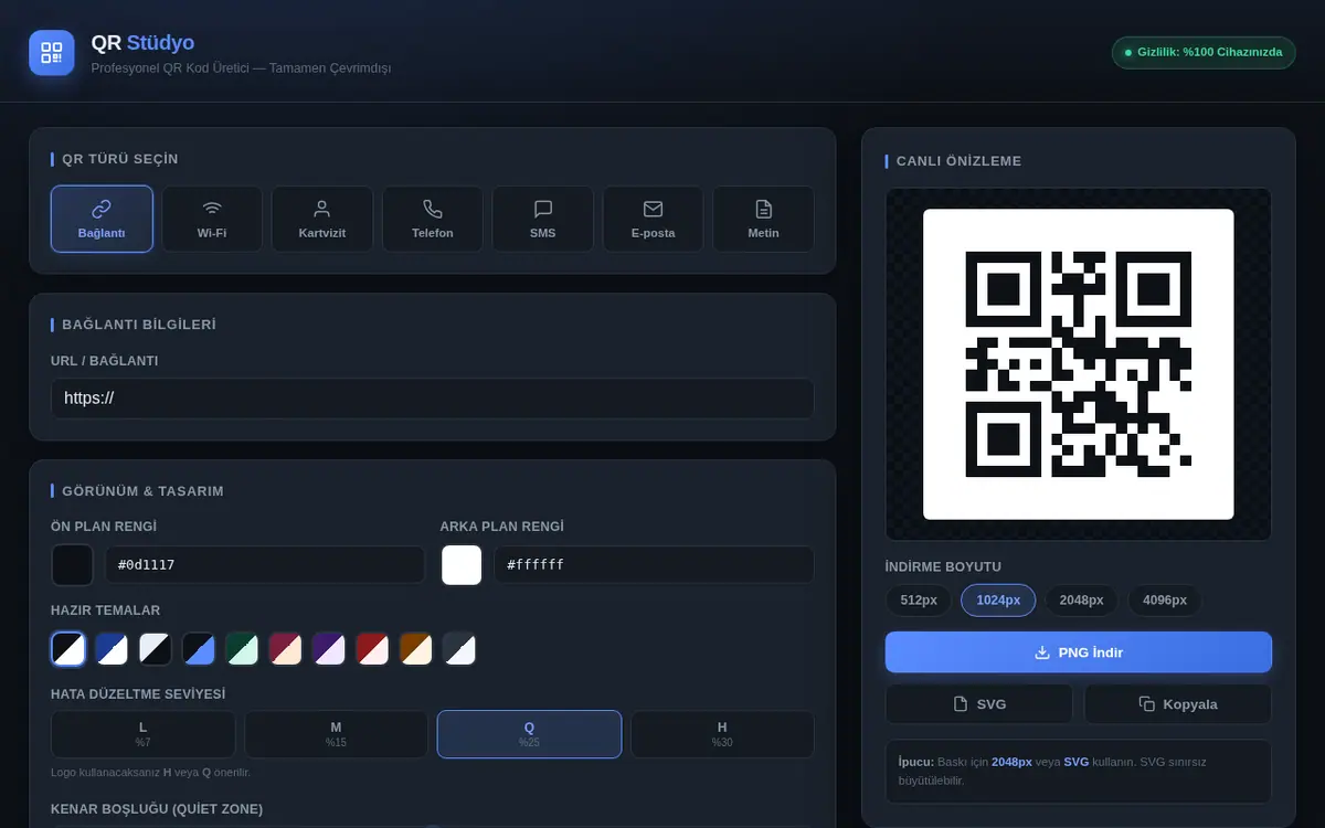 QR Stüdyo - Profesyonel QR Kod Üretici ekran görüntüsü