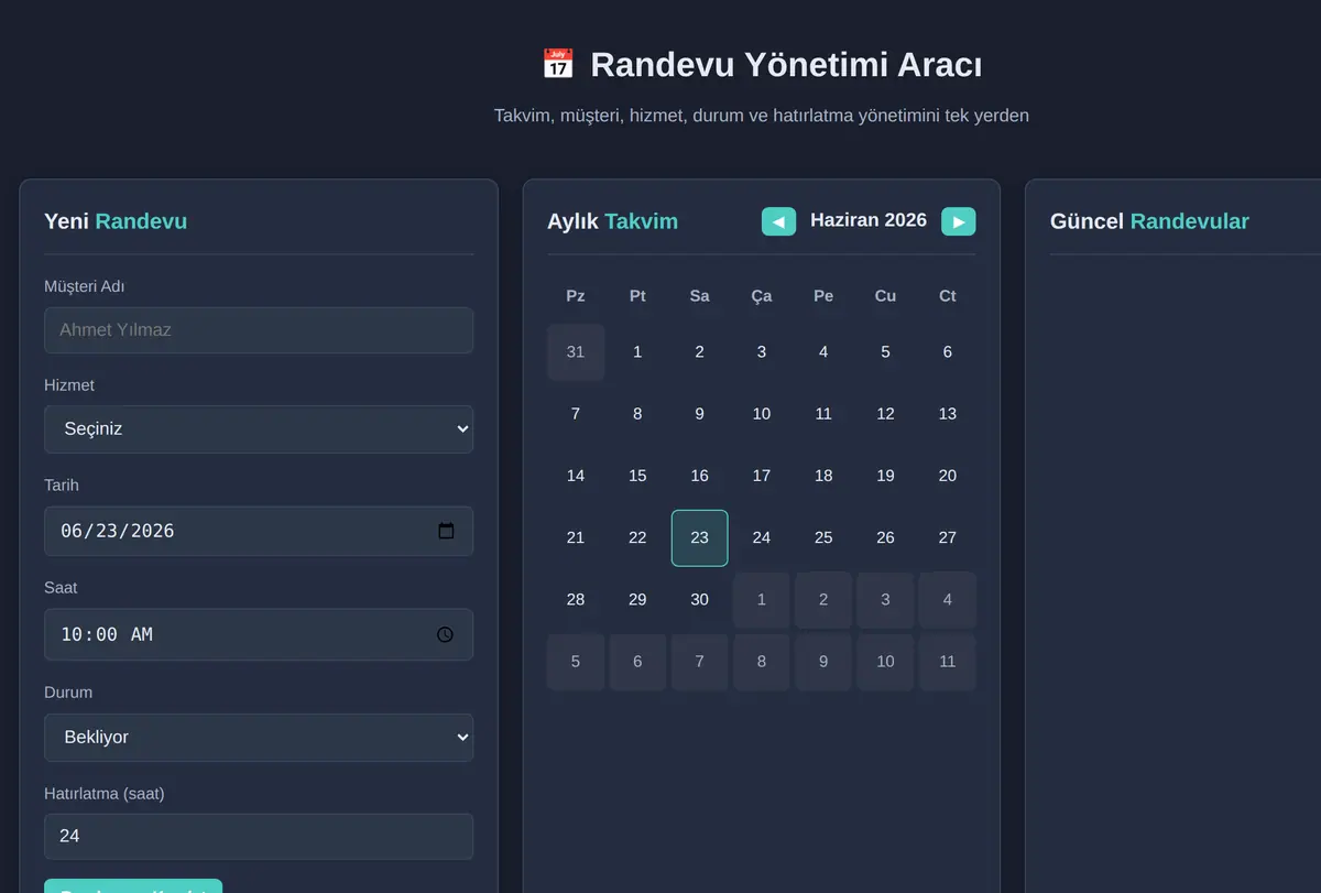 Randevu Yönetimi Aracı ekran görüntüsü