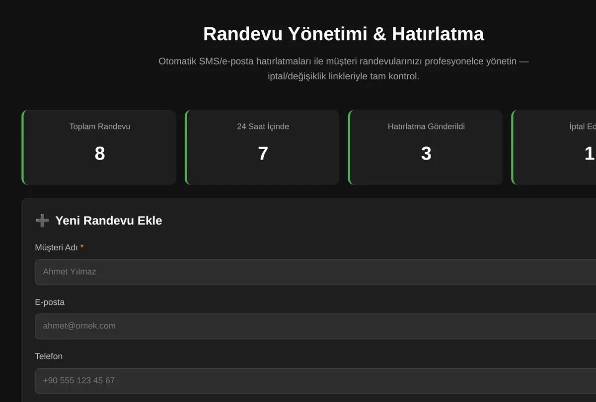 Randevu Yönetimi & Hatırlatma ekran görüntüsü