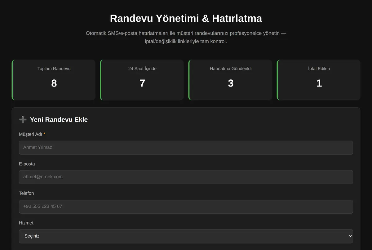 Randevu Yönetimi & Hatırlatma ekran görüntüsü 2