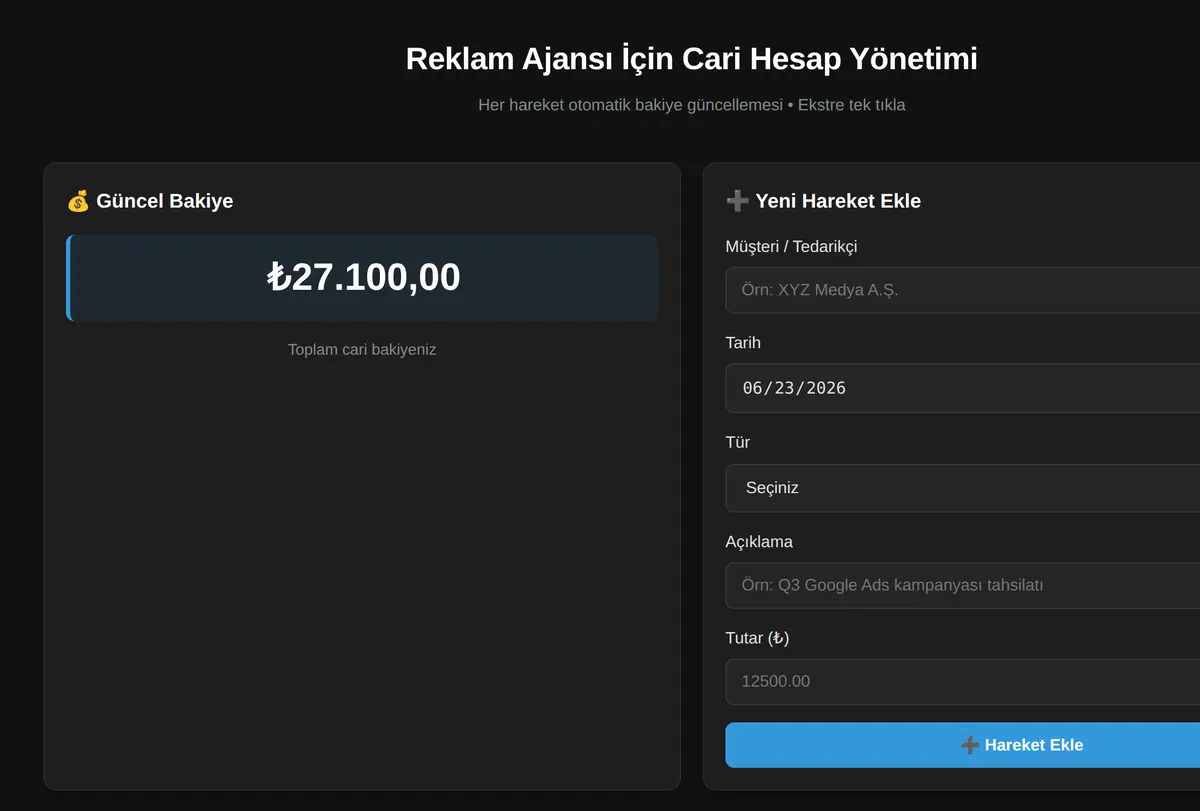 Reklam Ajansı İçin Cari Hesap Yönetimi ekran görüntüsü