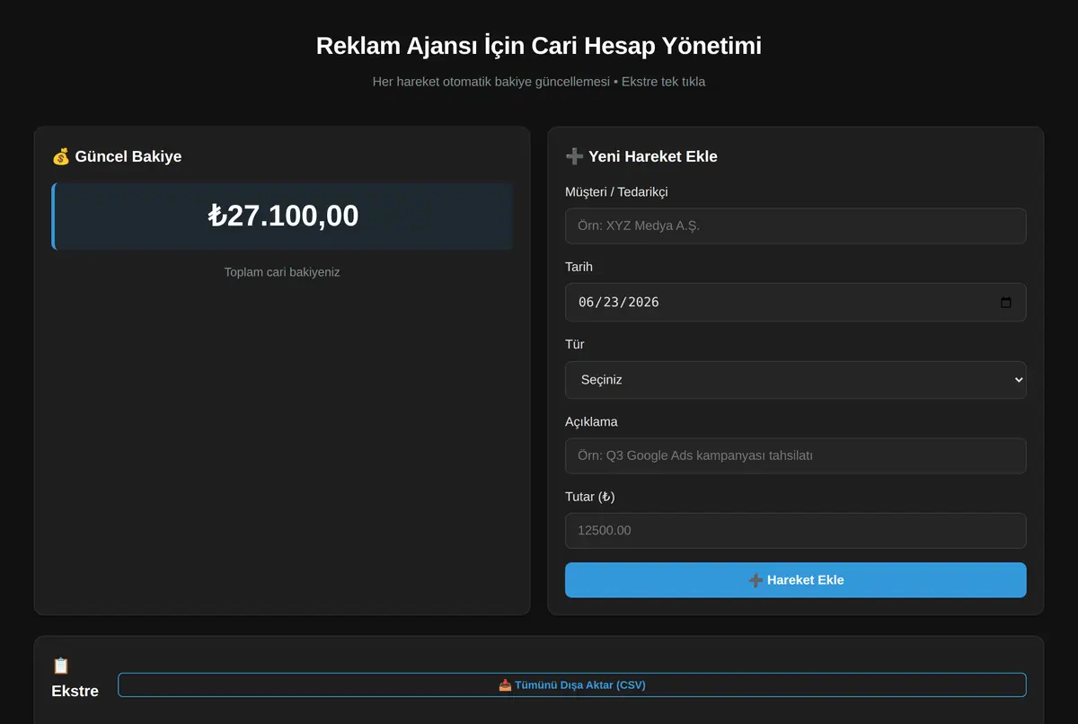 Reklam Ajansı İçin Cari Hesap Yönetimi ekran görüntüsü 2