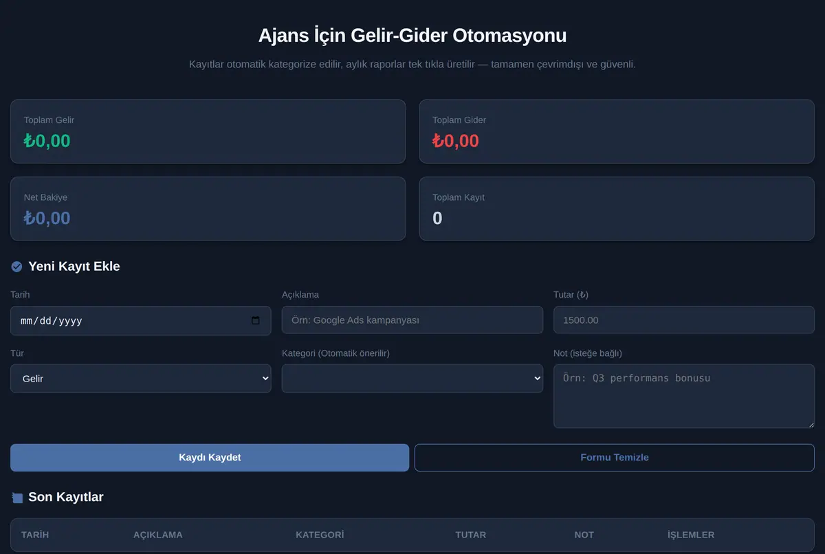 Ajans İçin Gelir-Gider Otomasyonu ekran görüntüsü 2