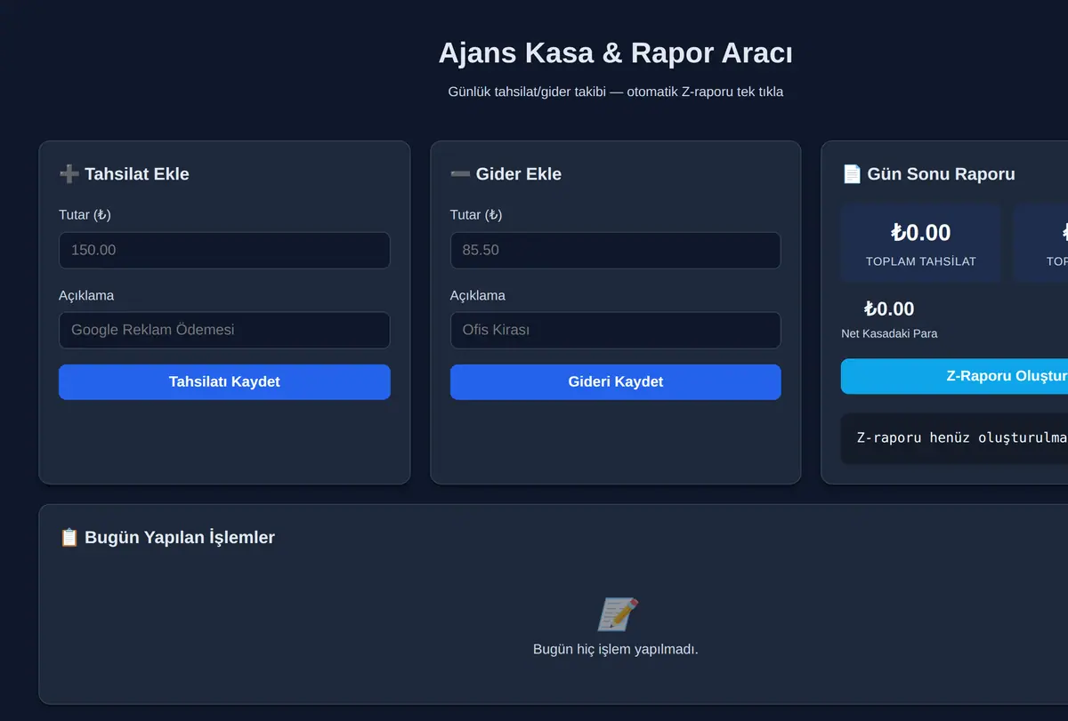 Ajans Kasa & Rapor Aracı ekran görüntüsü