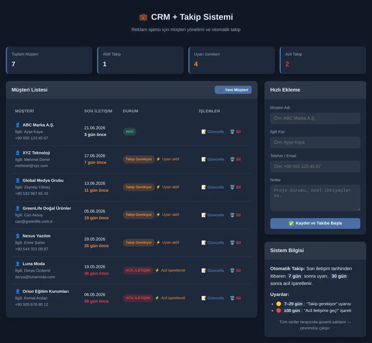 CRM + Takip Sistemi ekran görüntüsü 3