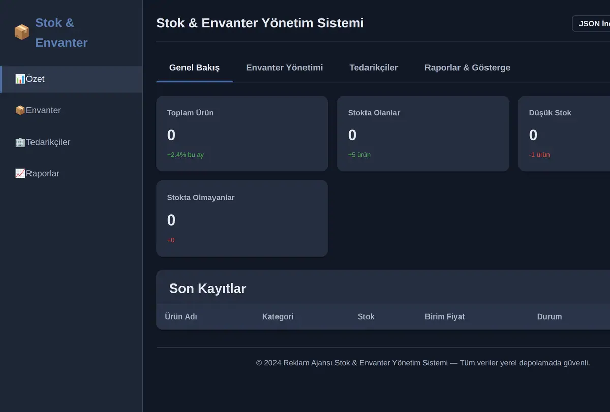 Açık Kaynak Stok & Envanter Yönetim Sistemi ekran görüntüsü