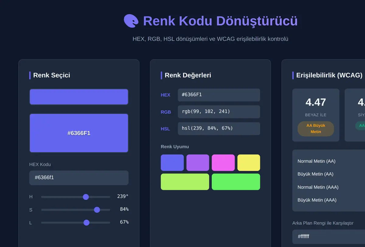 Renk Kodu Dönüştürücü & Erişilebilirlik Aracı ekran görüntüsü