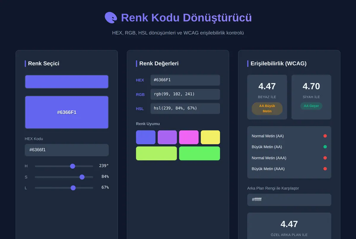 Renk Kodu Dönüştürücü & Erişilebilirlik Aracı ekran görüntüsü 2