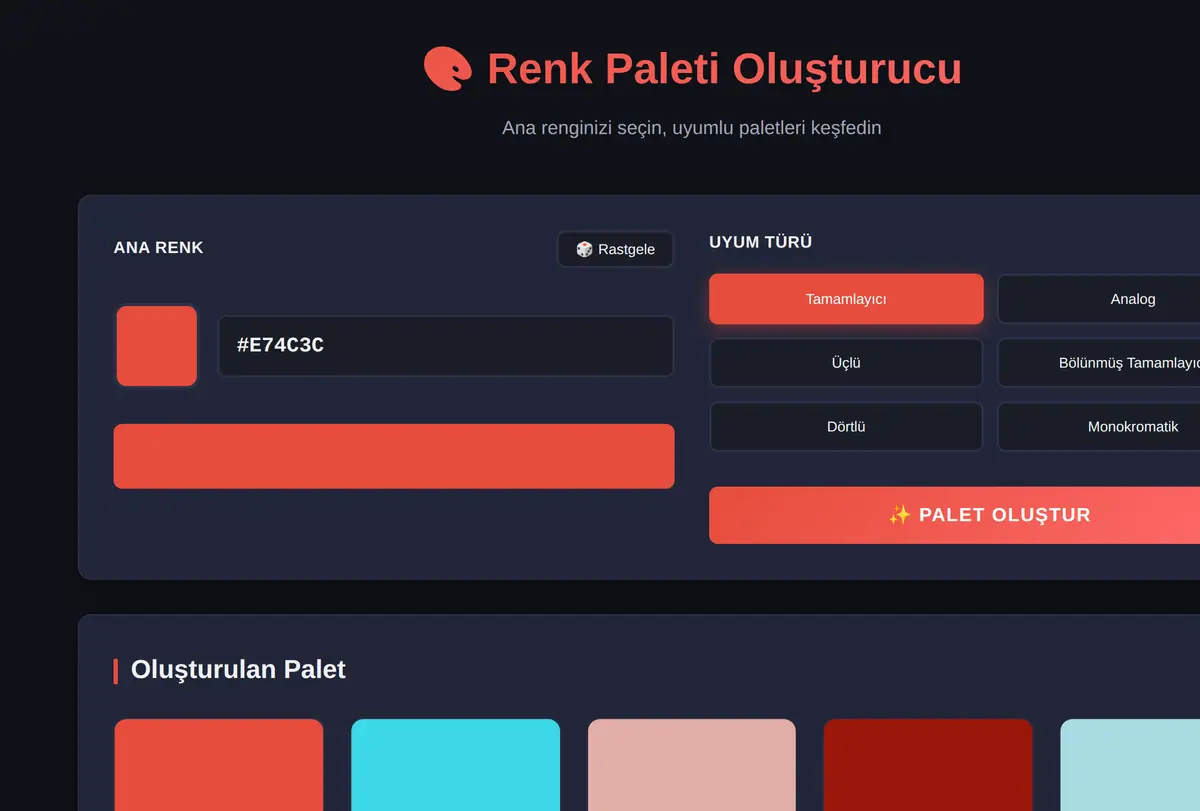 Renk Paleti Oluşturucu ve Uyum Aracı ekran görüntüsü