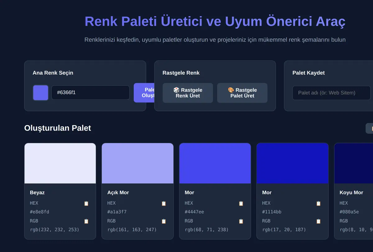 Renk Paleti Üretici ve Uyum Önerici Araç ekran görüntüsü