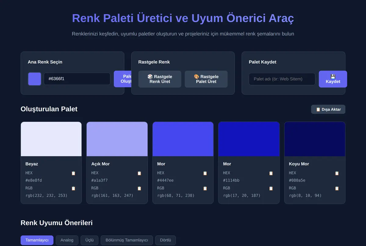 Renk Paleti Üretici ve Uyum Önerici Araç ekran görüntüsü 2