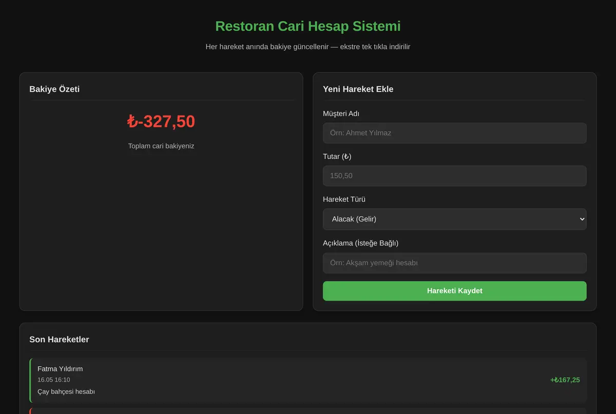Restoran Cari Hesap Sistemi ekran görüntüsü 2