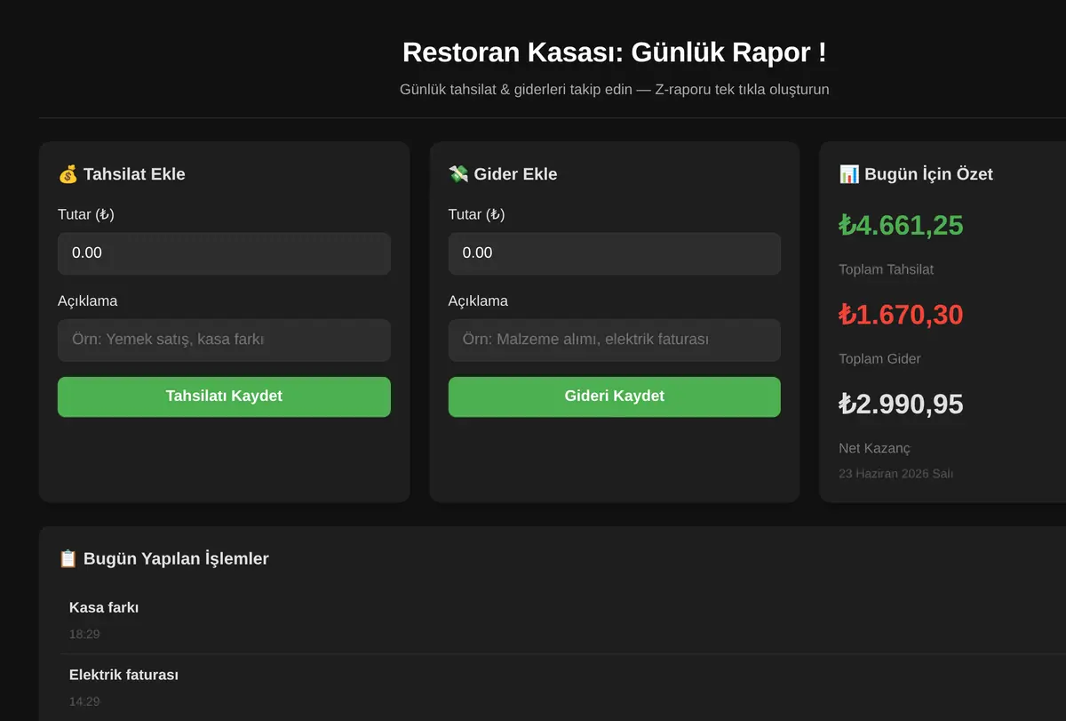 Restoran Kasası: Günlük Rapor! ekran görüntüsü