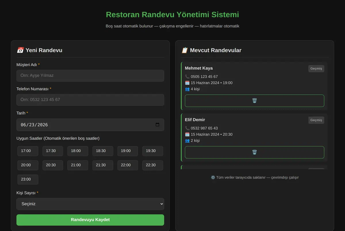 Restoran Randevu Yönetimi Sistemi ekran görüntüsü 2