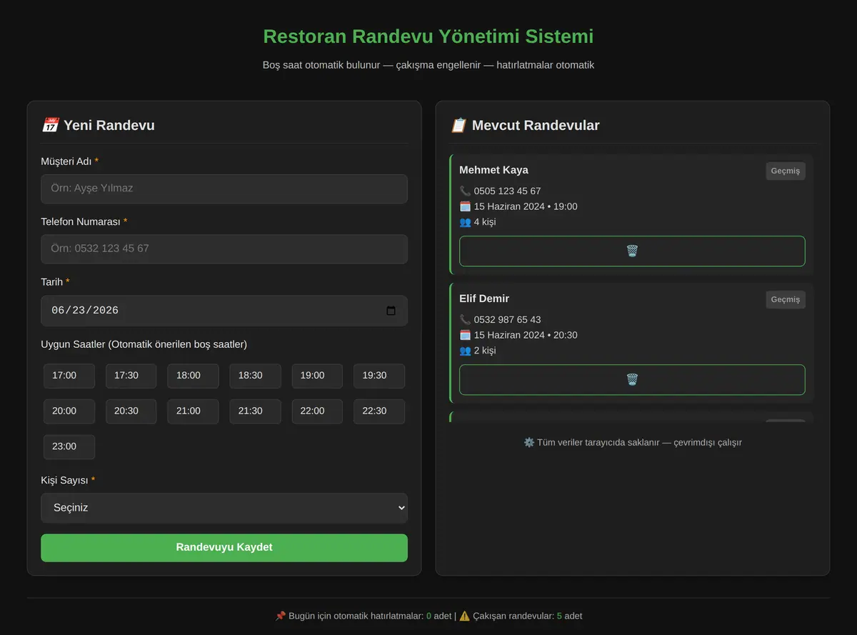Restoran Randevu Yönetimi Sistemi ekran görüntüsü 3