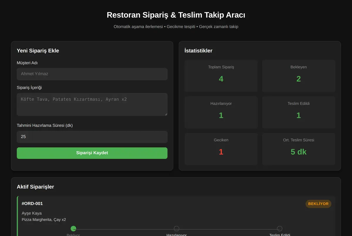 Restoran Sipariş & Teslim Takip Aracı ekran görüntüsü 2