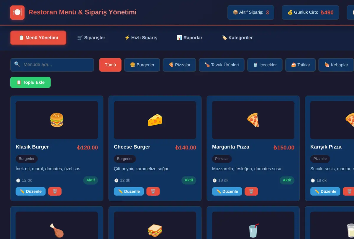 Restoran Menü & Paket Sipariş Yönetimi ekran görüntüsü