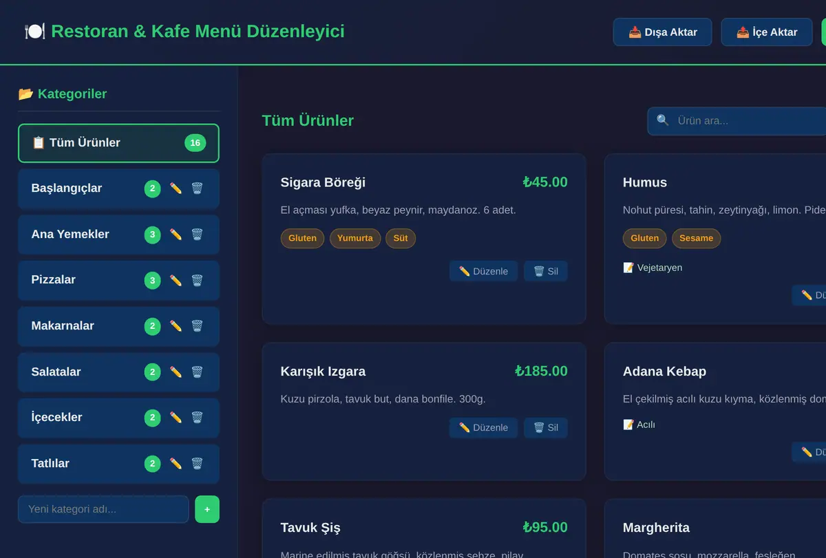 Restoran & Kafe Menü Düzenleyici Çevrimdışı Ara ekran görüntüsü
