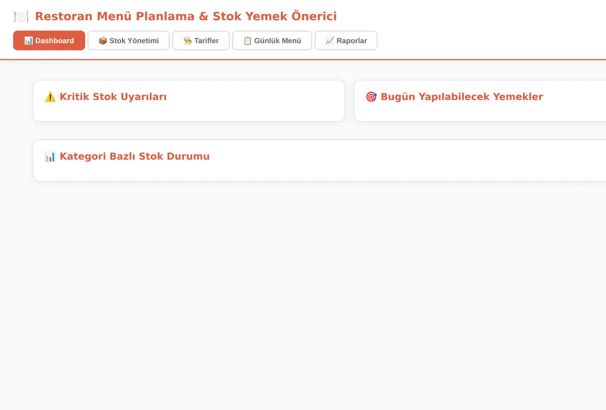 Restoran Menü Planlama & Stok Yemek Önerici ekran görüntüsü