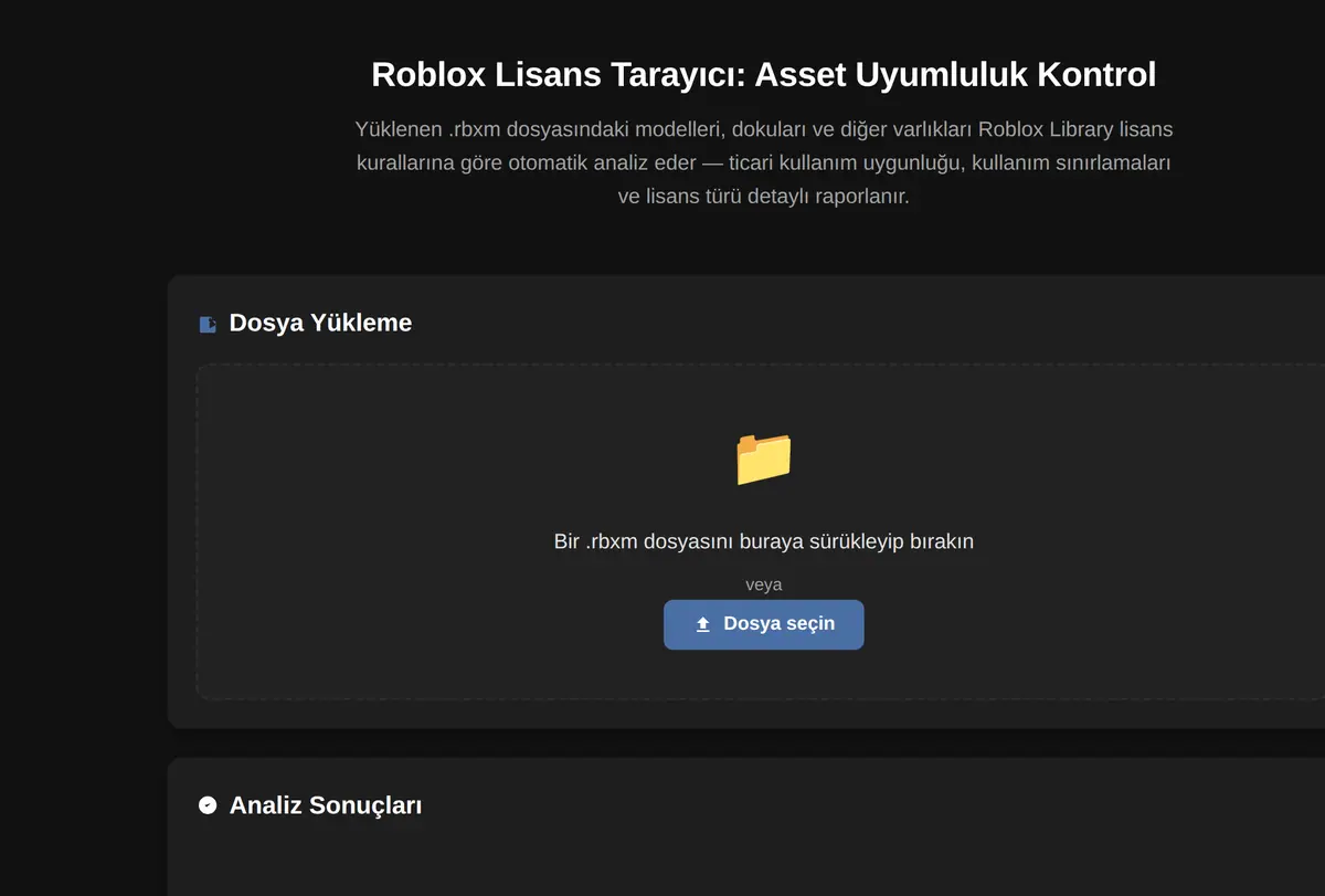 Roblox Lisans Tarayıcı: Asset Uyumluluk Kontrol ekran görüntüsü