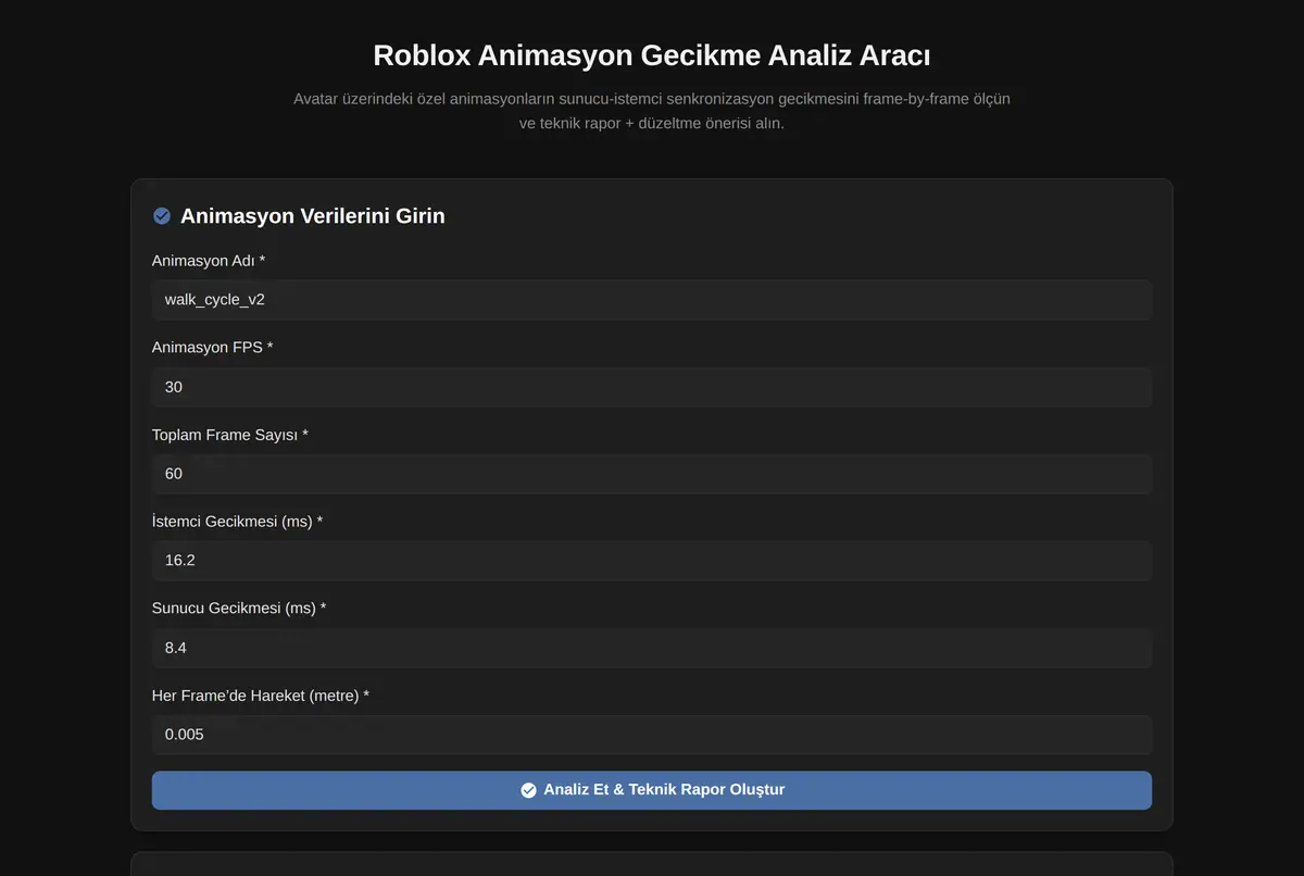 Roblox Animasyon Gecikme Analiz Aracı ekran görüntüsü 2