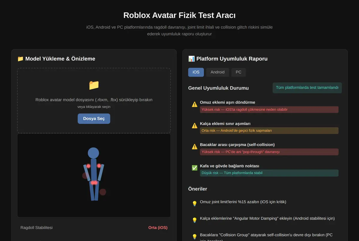 Roblox Avatar Fizik Test Aracı ekran görüntüsü 2