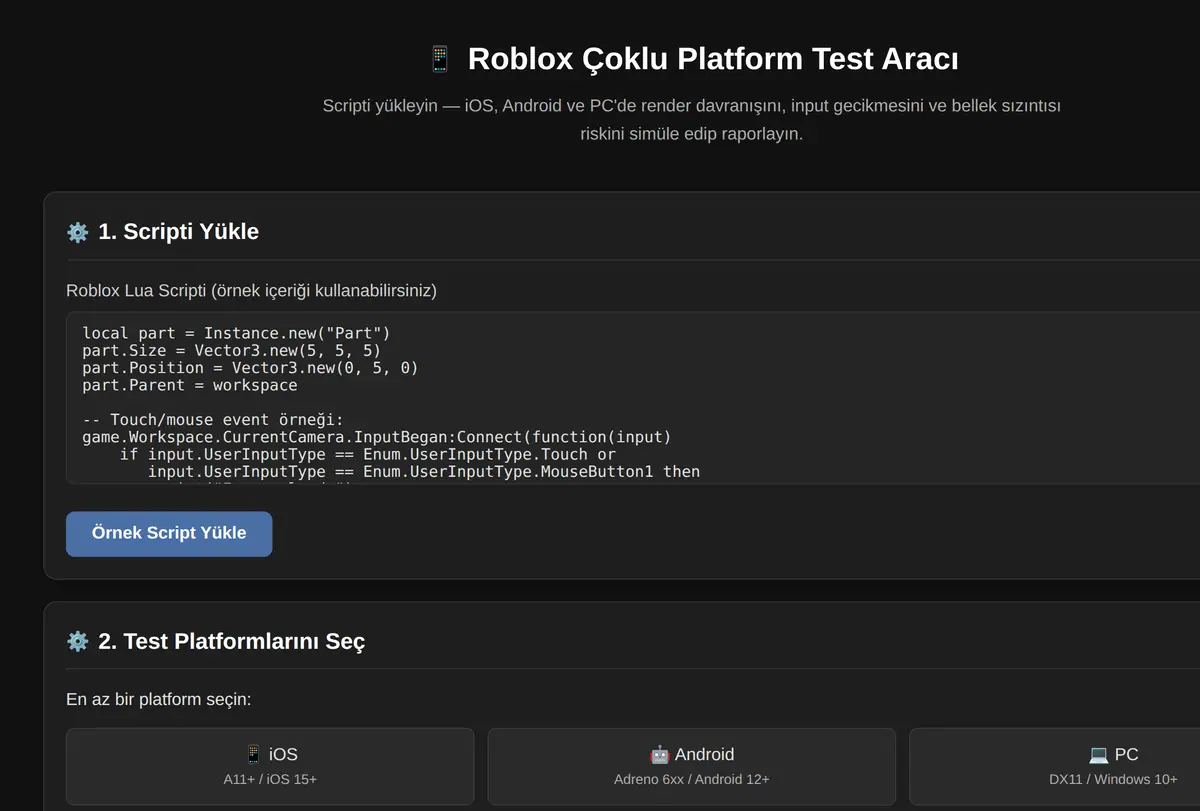 Roblox Çoklu Platform Test Aracı ekran görüntüsü