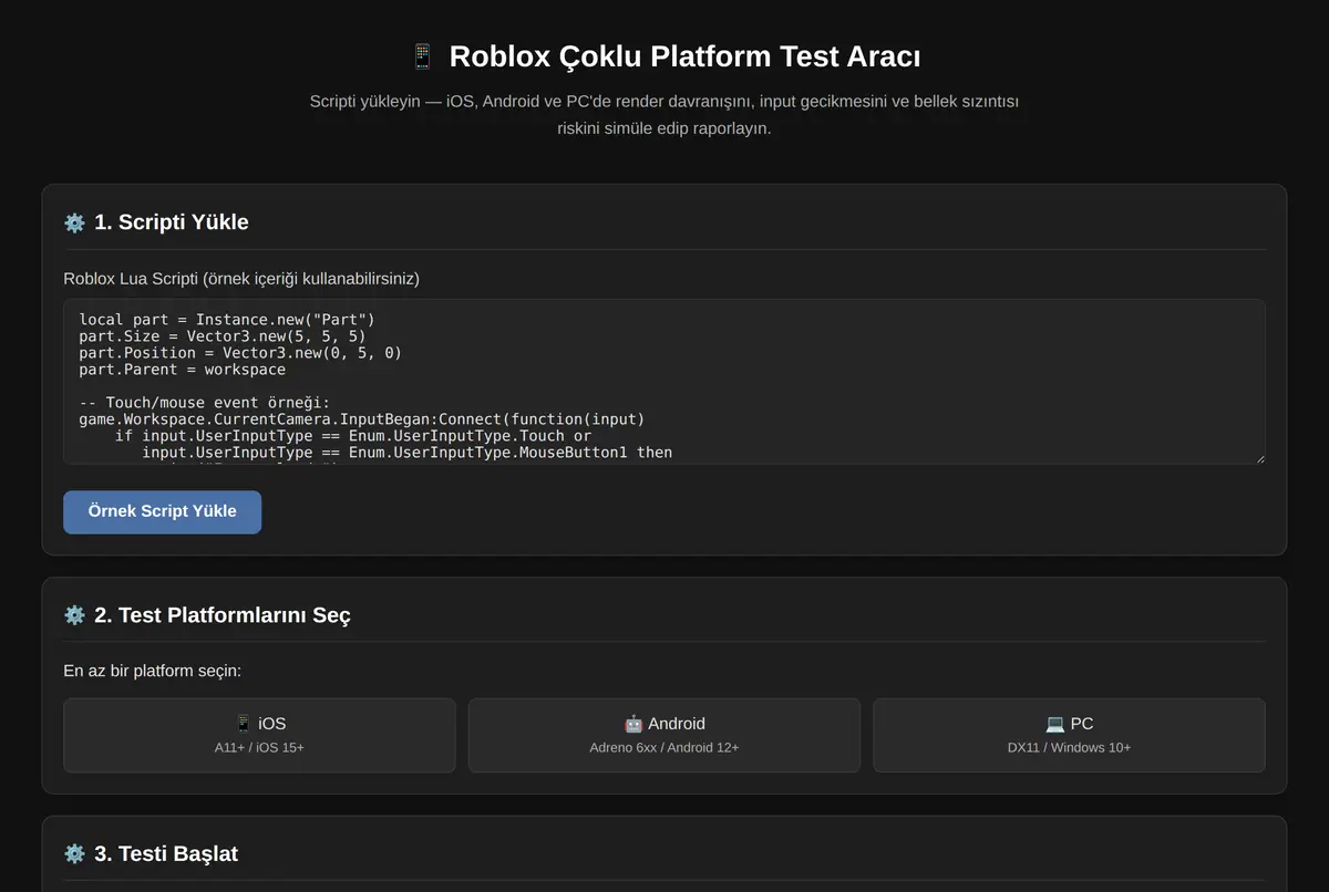 Roblox Çoklu Platform Test Aracı ekran görüntüsü 2
