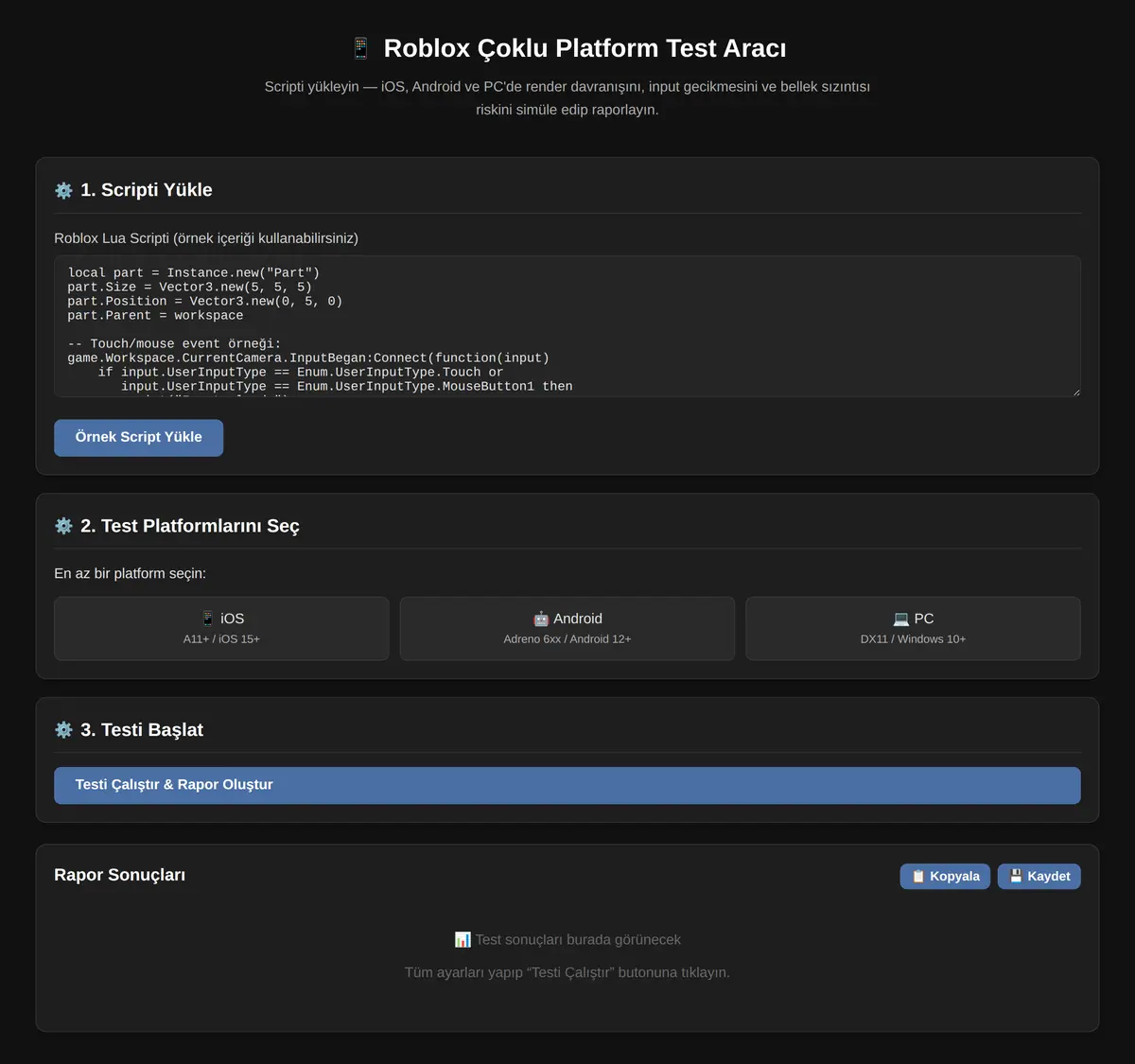 Roblox Çoklu Platform Test Aracı ekran görüntüsü 3