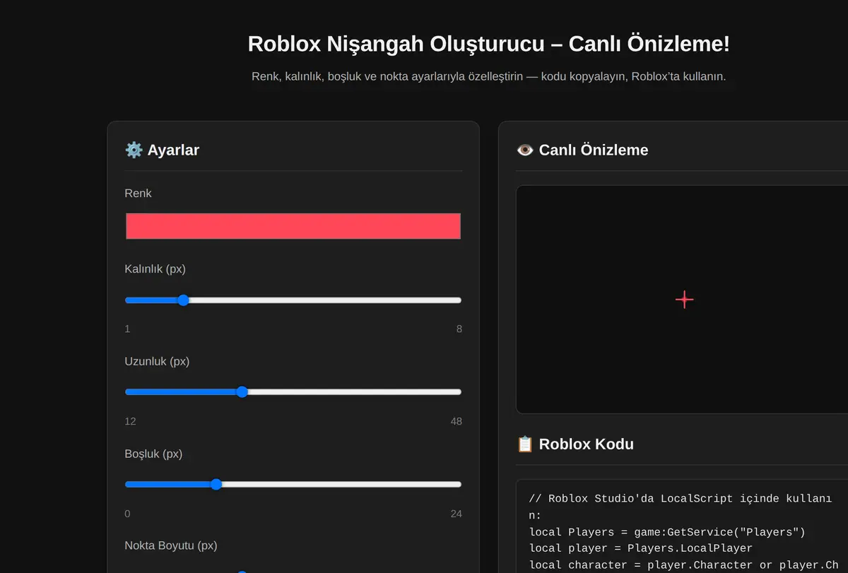 Roblox Nişangah Oluşturucu - Canlı Önizleme! ekran görüntüsü