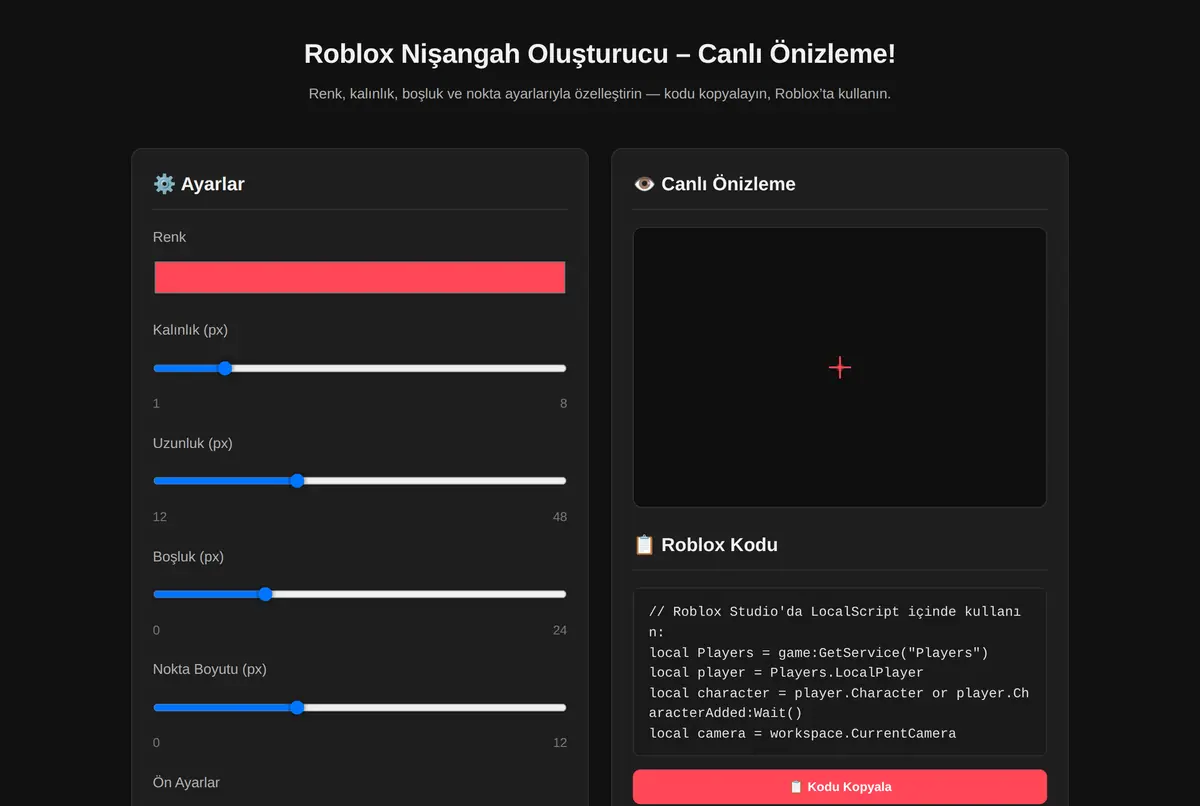 Roblox Nişangah Oluşturucu - Canlı Önizleme! ekran görüntüsü 2