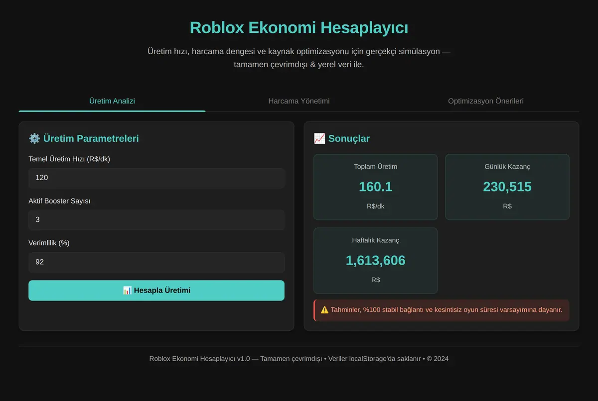 Roblox Ekonomi Hesaplayıcı ekran görüntüsü 2