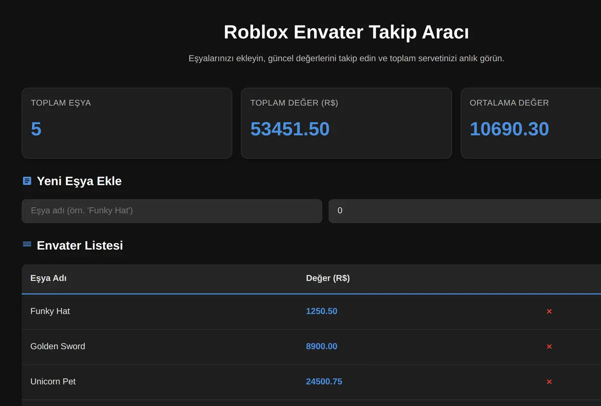 Roblox Envater Takip Aracı ekran görüntüsü