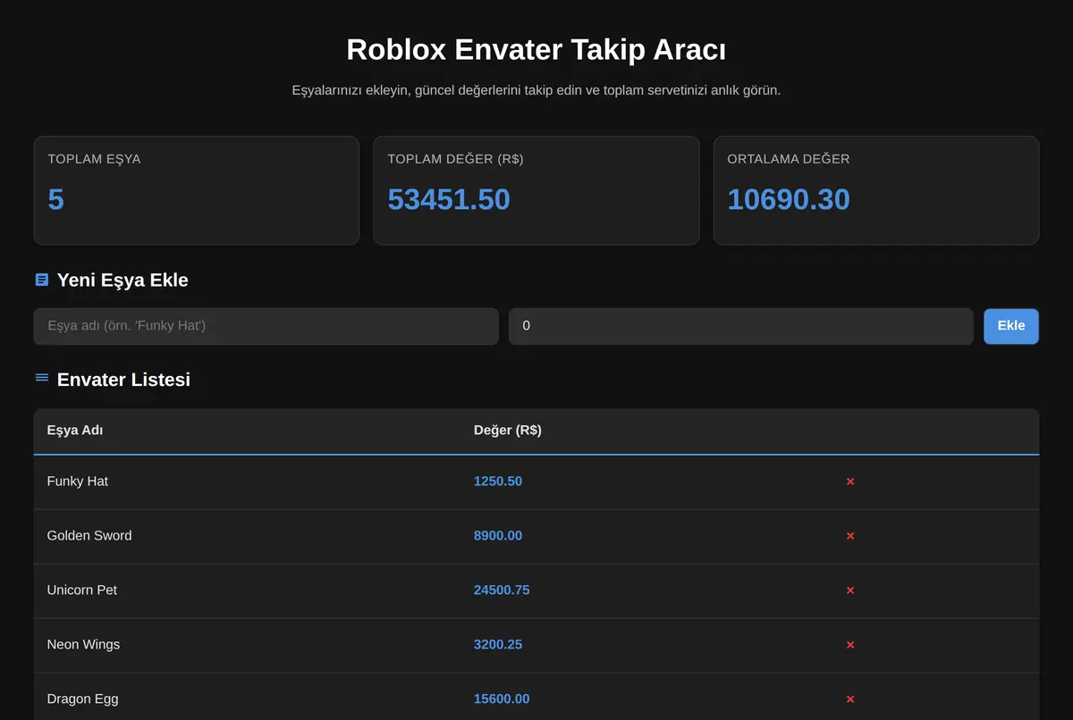 Roblox Envater Takip Aracı ekran görüntüsü 2