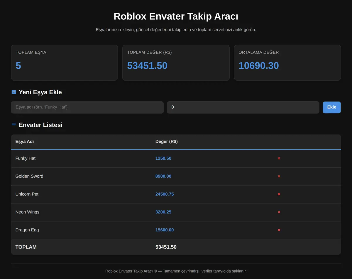 Roblox Envater Takip Aracı ekran görüntüsü 3